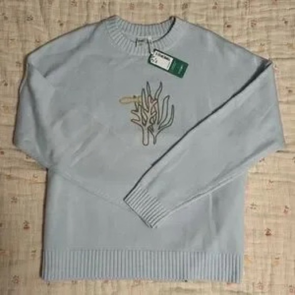 twik Light Blue Crewneck Sweater with Embroidered Motif